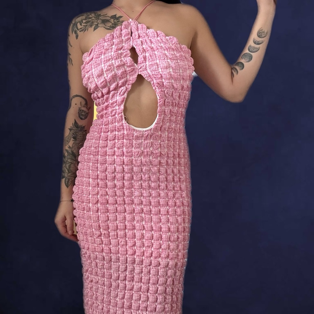 Pink bubble texture Maxi Dress